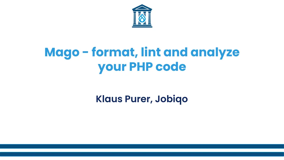 Slide from the presentation deck with title: Mago - format, lint and analyze your PHP code