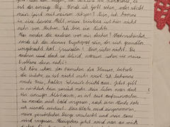Foto der zweiten Seite im Schularbeitsheft. Meine Handschift mit dem Text, den ich im Blogpost schon transkribiert habe.
